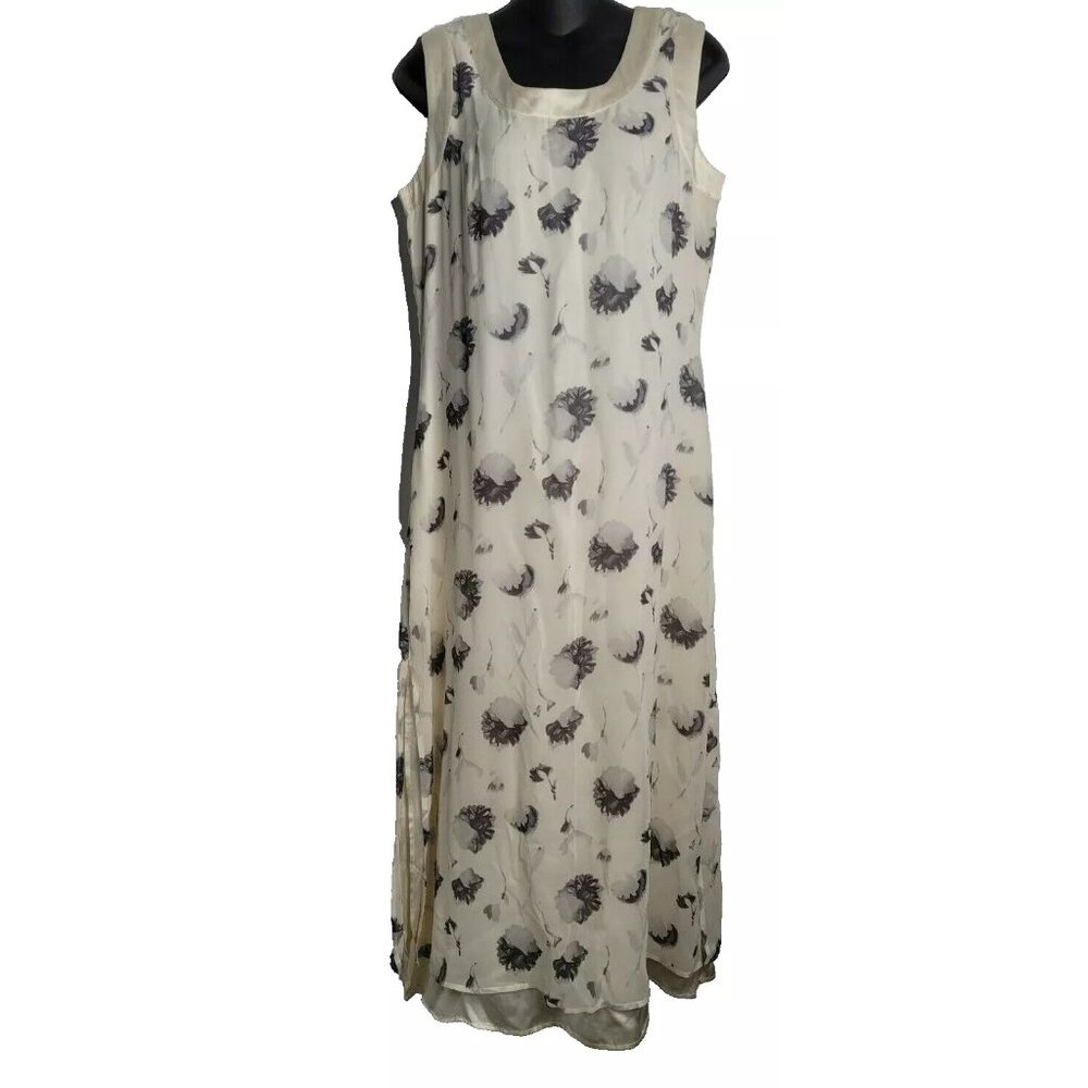 Anthropologie Isabella Bird Womens Floral Off-White Silk Long Dress 6 Sleeveless